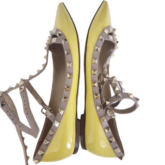 Valentino Rockstud Cage Ballet Flats Yellow 1 - Picture 9 of 15